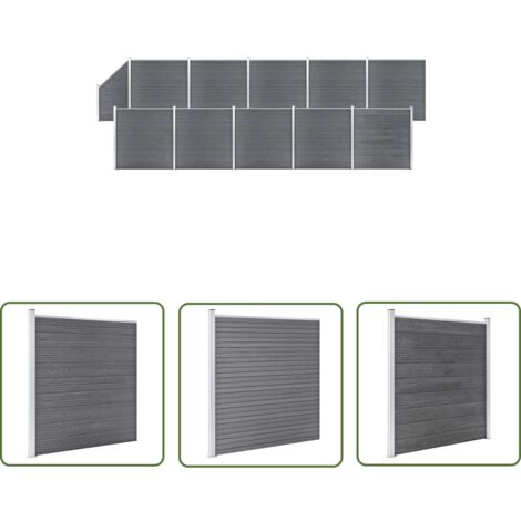 The Living Store Ensemble de clôture WPC 10 Carré + 1 Incliné 1830x186 cm Gris - Clôture Jardin - Clôture Résidentielle - Clôture WPC - Clôture Composite - Clôture Grise