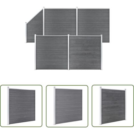 The Living Store Ensemble de clôture WPC 4 Carré + 1 Incliné 792 x 186 cm Gris - Clôture Jardin - Clôture Résidentielle - Clôture WPC - Clôture Composite - Clôture Grise