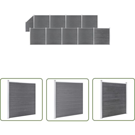 The Living Store Ensemble de clôture WPC 9 Carré + 1 Incliné 1657x186 cm Gris - Clôture - Clôture Jardin - Clôture Composite - Clôture Design - Clôture Moderne