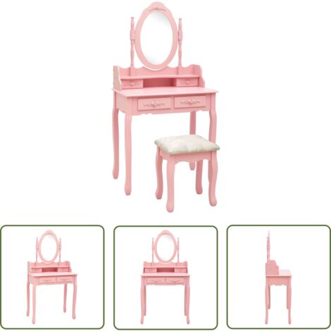 The Living Store Ensemble de coiffeuse avec tabouret Rose 75x69x140 cm Paulownia - Table De Chevet - Meuble De Salle De Bain - Vanity Set - Coiffeuse Rose - Coiffeuse Moderne