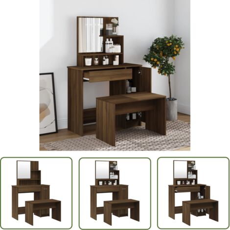 The Living Store Ensemble de coiffeuse Chêne marron 86,5x35x136 cm - Meuble De Salle De Bain - Coiffeuse - Table De Maquillage - Meuble Rangement - Décoration Chambre