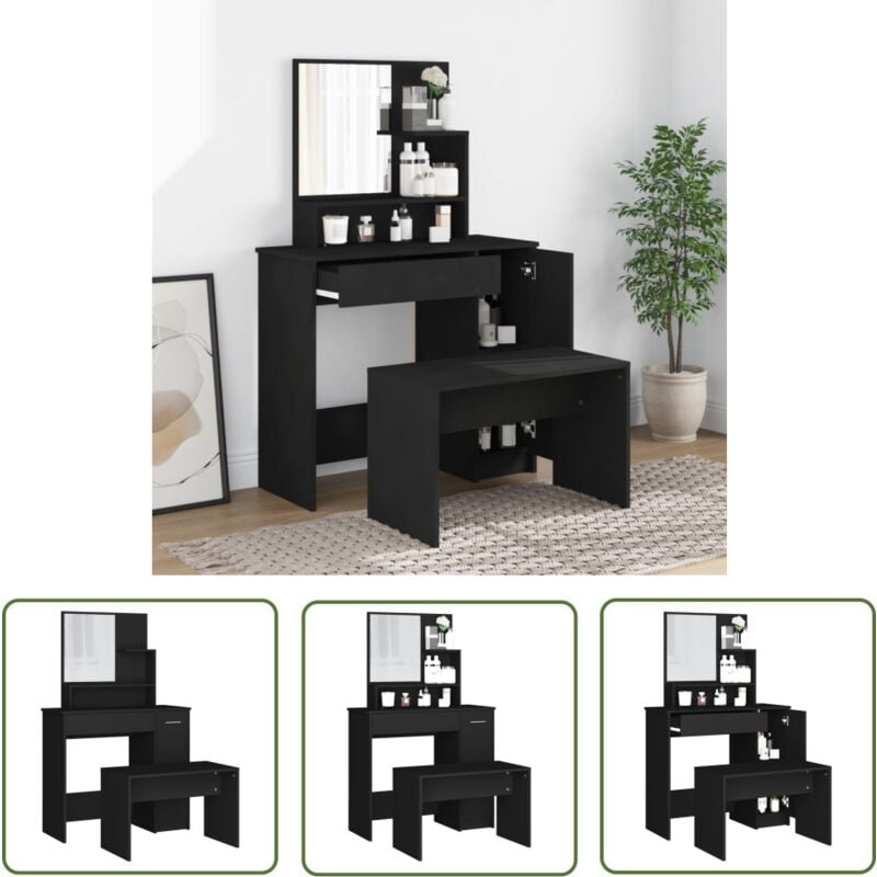 The Living Store - Ensemble de coiffeuse noir 86,5x35x136 cm - Table De Maquillage - Meuble De Salle De Bain - Coiffeuse Noire - Mobilier Chambre