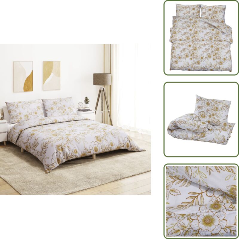 The Living Store - Ensemble de housse de couette blanc et marron 225x220 cm Coton - Housses De Couette - Linge De Lit - Literie - Drap Housse - Coton
