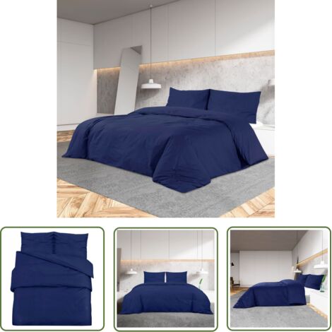 The Living Store Ensemble de housse de couette Bleu marine 200x200 cm Coton - Housses De Couette - Literie - Drap Housse - Linge De Lit - Coton