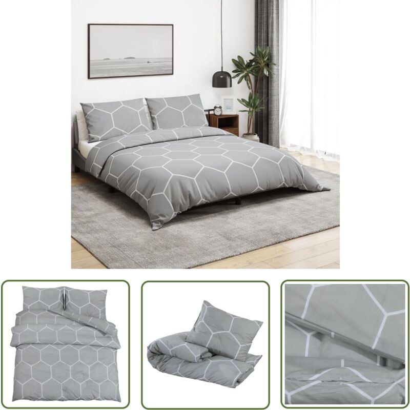 Ensemble de housse de couette Gris 200x200 cm Coton - Housses De Couette - Linge De Lit - Drap Housse - Literie - Coton - The Living Store