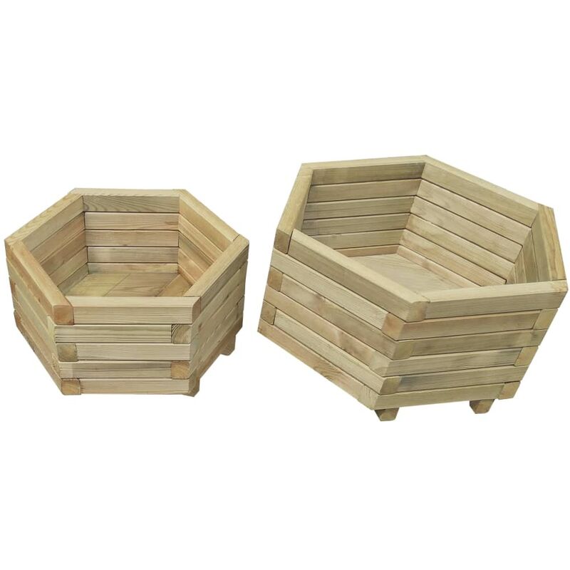 2 Jardinières Bois Pin Avec Pieds 60 et 50 cm. Aspect naturel, Très tendance. Jardin, Patio, Balcon - Bois
