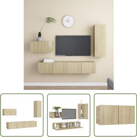 The Living Store Ensemble de meuble TV 4 pcs Chêne sonoma Bois d'ingénierie - Meubles Tv Suspendus - Meubles Tv Chêne Sonoma - Meuble Tv Moderne - Armoires Hifi - Rangement Mural