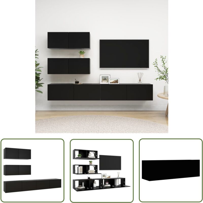 Ensemble de meuble tv 4 pcs Noir Bois d'ingénierie - Meubles Tv - Meuble Tv Suspendu - Meuble Tv Noir - Ensemble Meuble Tv - Meuble Hifi - The Living