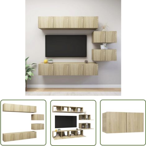 The Living Store Ensemble de meuble TV 6 pcs Chêne sonoma Bois d'ingénierie - Meubles Tv - Meuble Tv Suspendu - Meuble Hifi - Rangement Salon - Mobilier Moderne