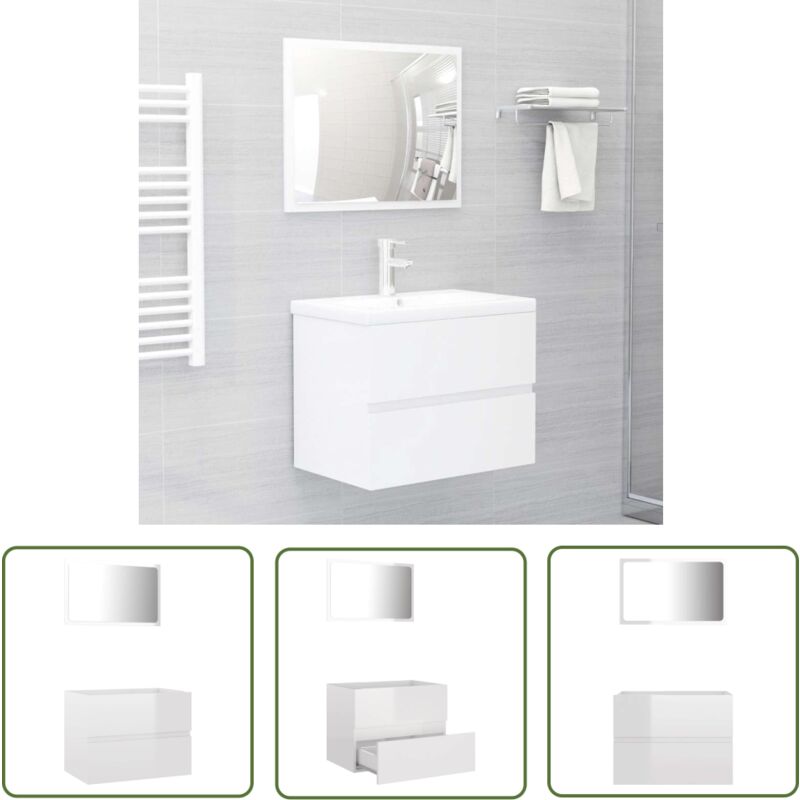 The Living Store Ensemble de meubles de salle de bain 2 pcs blanc brillant - Meuble De Salle De Bain - Ensemble Salle De Bain - Armoire Salle De Bain