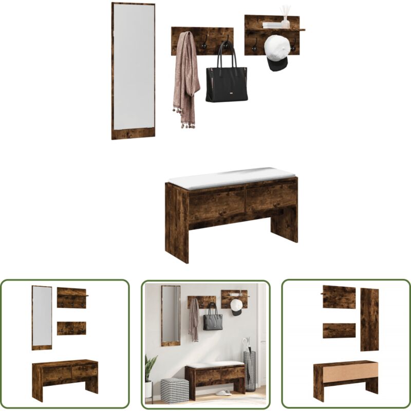 The Living Store - Ensemble de meubles de couloir 4 pcs chêne fumé bois ingénierie - Meuble D'entrée - Banc D'entrée - Rangements D'entrée - Banc