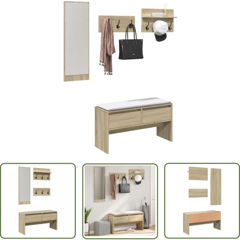 The Living Store - Ensemble de meubles de couloir 4 pcs chêne sonoma - Meuble D'entrée - Banc D'entrée - Rangements D'entrée - Organisation D'entrée