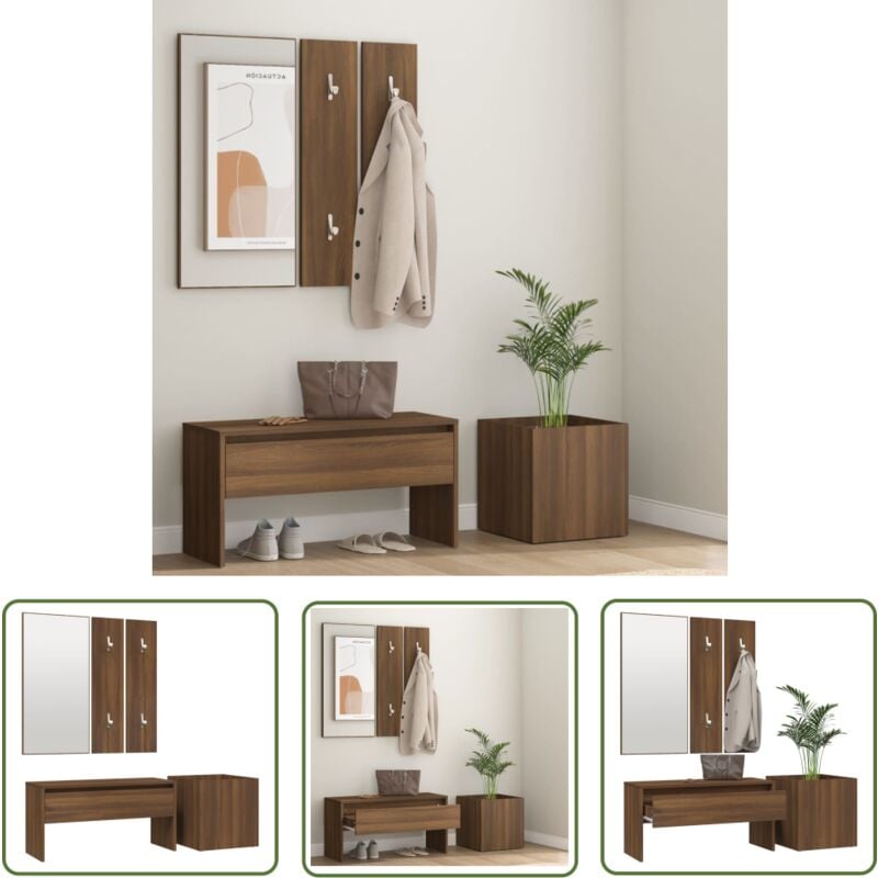 The Living Store Ensemble de meubles de couloir Chêne marron Bois d'ingénierie - Banc Entrée - Meuble Hall - Mobilier Entrée - Rangements Salle