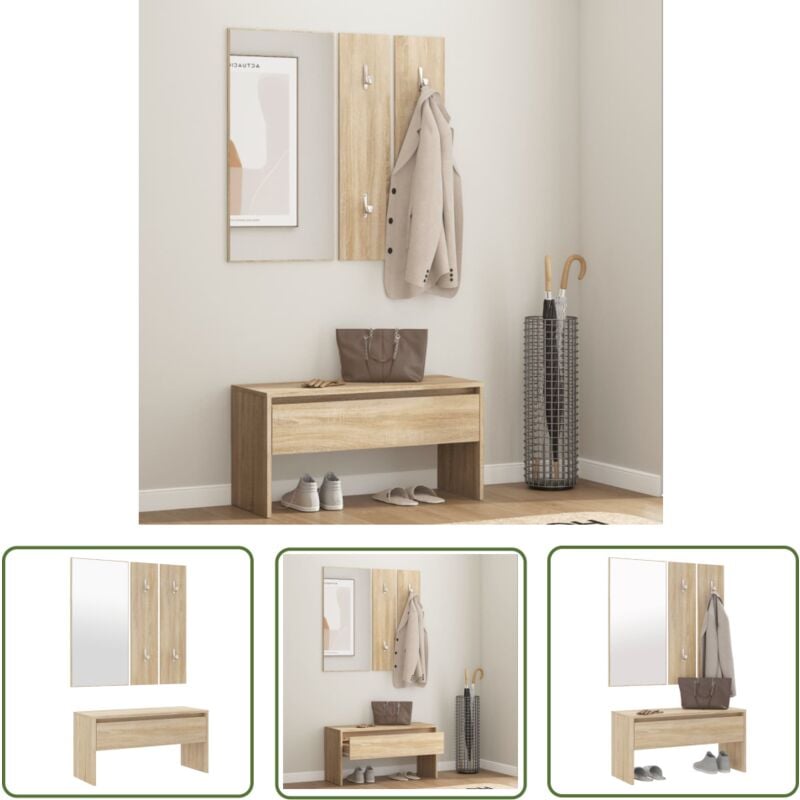 The Living Store - Ensemble de meubles de couloir Chêne Sonoma Bois d'ingénierie - Banc Entrée - Meuble D'entrée - Ensemble De Meubles D'entrée