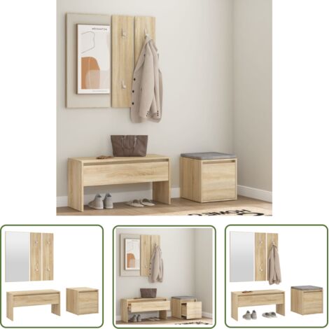 The Living Store Ensemble de meubles de couloir Chêne sonoma Bois d'ingénierie - Meuble D'entrée - Banc Coffre - Rangements Entrée - Meuble Hall - Décoration Intérieur