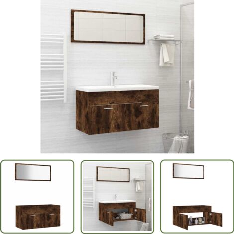 The Living Store Ensemble de meubles de salle de bain 2 pcs Chêne fumé - Meuble De Salle De Bain - Armoire De Salle De Bain - Ensemble De Salle De Bain - Rangement Salle De Bain - Miroir Mural