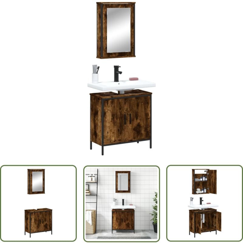 The Living Store - Ensemble de meubles de salle de bain 2 pcs Chêne fumé - Meuble De Salle De Bain - Ensemble Meuble Salle De Bain - Armoire Salle De