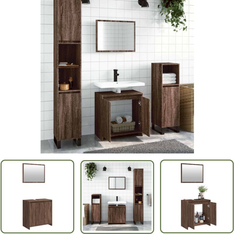 The Living Store Ensemble de meubles de salle de bain 2 pcs Chêne marron - Meuble De Salle De Bain - Armoire De Salle De Bain - Ensemble Meuble Salle