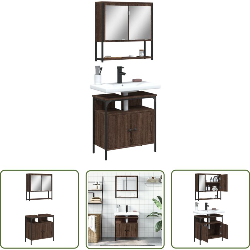 The Living Store - Ensemble de meubles de salle de bain 2 pcs Chêne marron - Meuble De Salle De Bain - Ensemble Salle De Bain - Armoire Salle De Bain