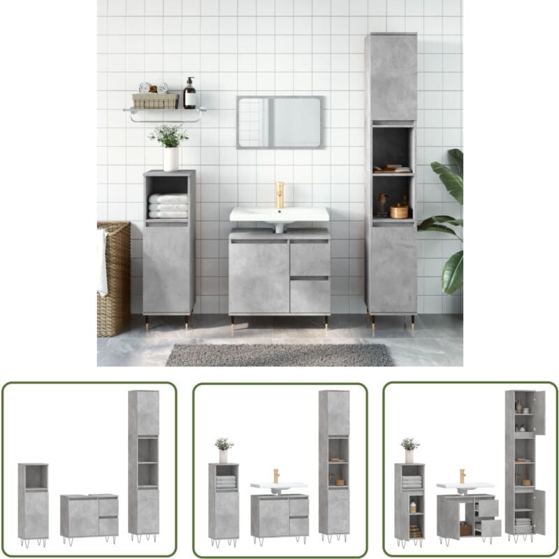 The Living Store - Ensemble de meubles de salle de bain 3 pcs gris béton - Meuble De Salle De Bain - Ensemble Meuble Salle De Bain - Armoire Salle De