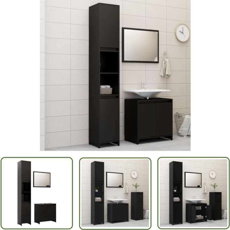 The Living Store - Ensemble de meubles de salle de bain 3 pcs Noir Aggloméré - Meuble De Salle De Bain - Ensemble Meuble Salle De Bain - Ameublement