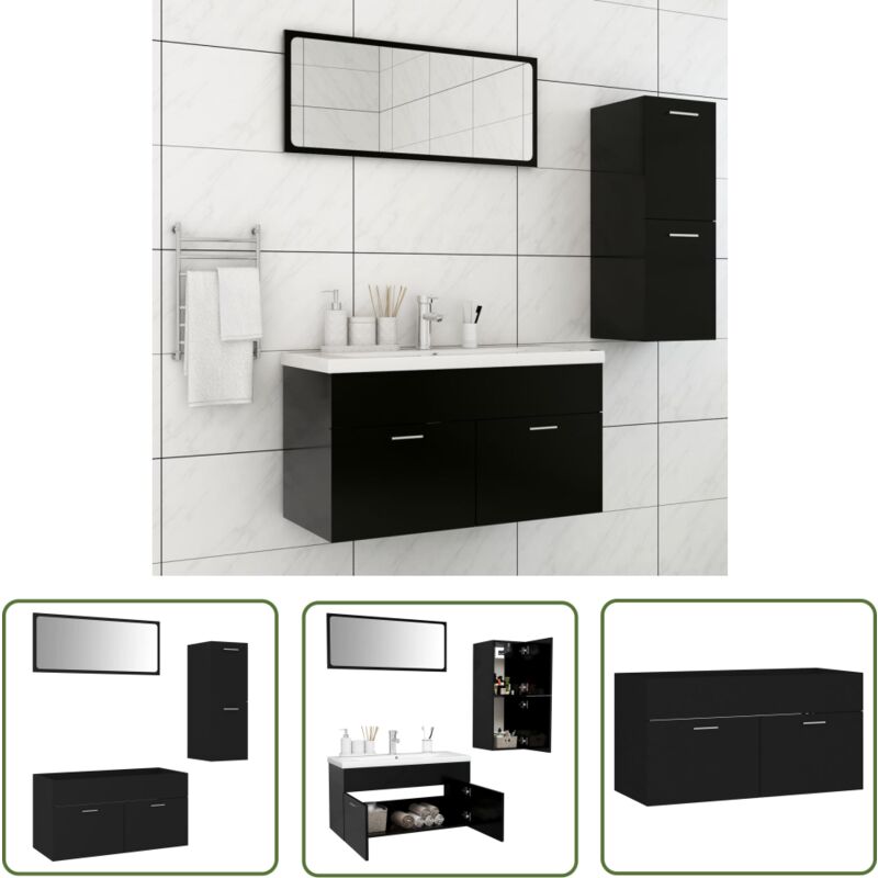 The Living Store - Ensemble de meubles de salle de bain Noir Aggloméré - Meuble De Salle De Bain - Ensemble Meuble Salle De Bain - Vanity Set