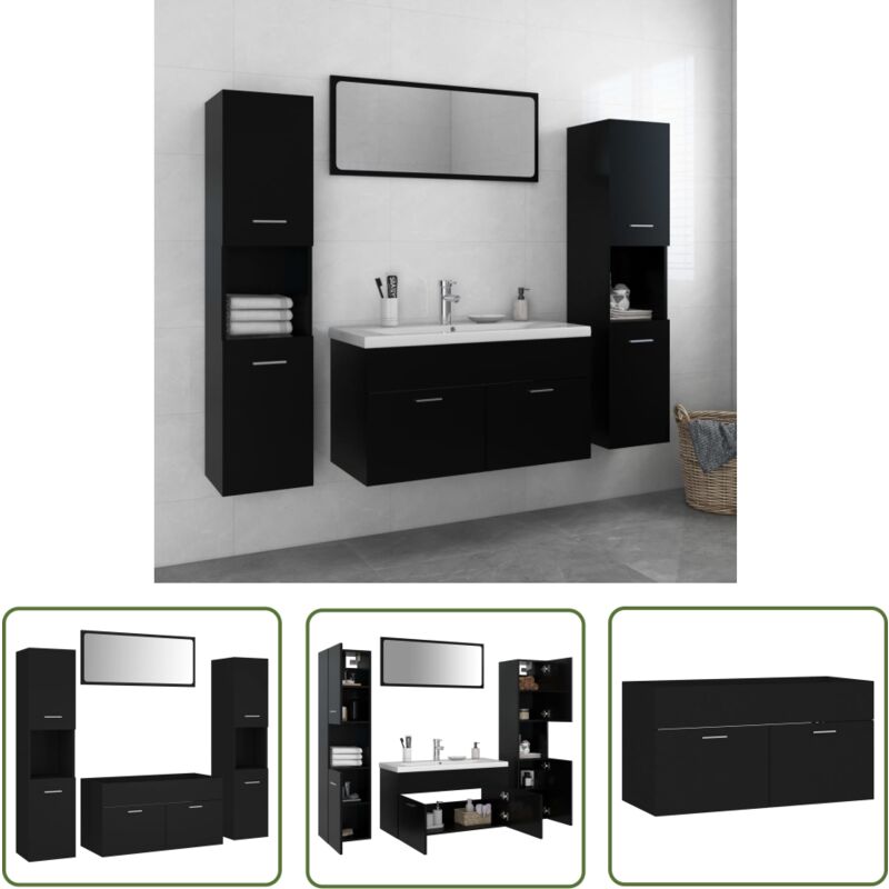 The Living Store - Ensemble de meubles de salle de bain Noir Aggloméré - Meuble De Salle De Bain - Ensemble Meuble Salle De Bain - Vanity Unit