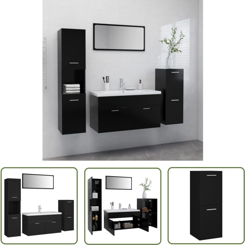 The Living Store - Ensemble de meubles de salle de bain Noir Aggloméré - Meuble De Salle De Bain - Ensemble Meuble Salle De Bain - Lavabo Suspendu