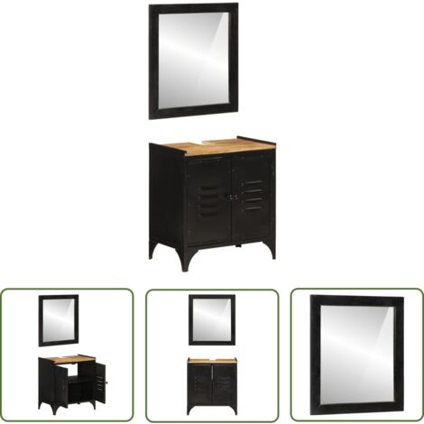 The Living Store Ensemble de meubles salle de bain 2 pcs fer et bois de manguier - Meuble Salle De Bain - Armoire Salle De Bain - Set Salle De Bain - Rangement Salle De Bain - Design Moderne