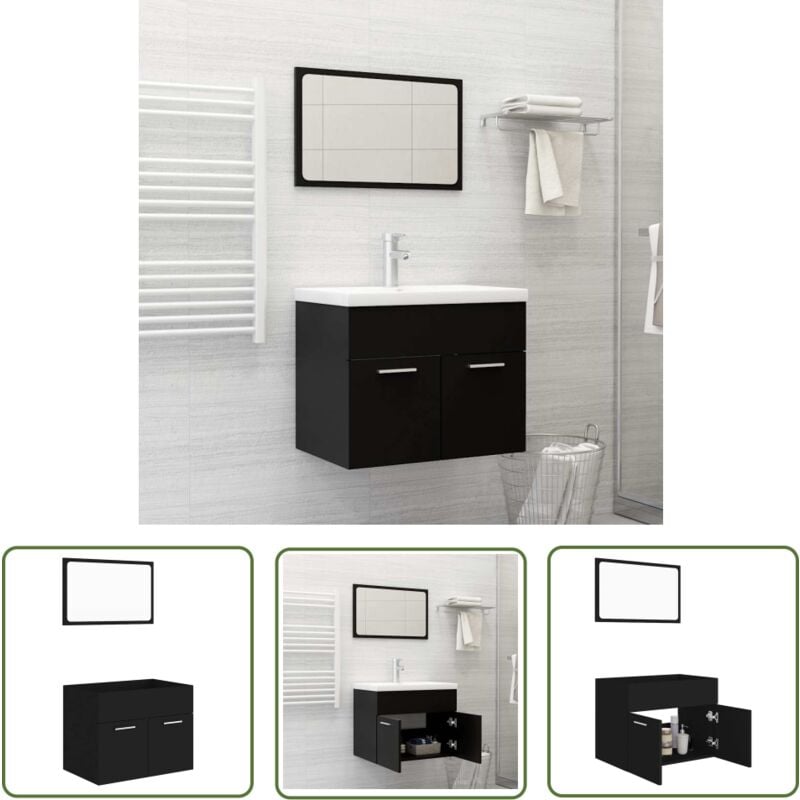 The Living Store Ensemble de meubles salle de bain 2 pcs Noir Bois d'ingénierie - Meuble Salle De Bain - Ensemble Salle De Bain - Armoire Salle De