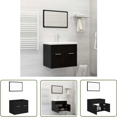 The Living Store Ensemble de meubles salle de bain 2 pcs Noir Bois d'ingénierie - Meuble Salle De Bain - Ensemble Salle De Bain - Armoire Salle De Bain - Miroir Salle De Bain - Rangement Salle De Bain