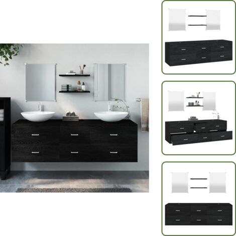 The Living Store Ensemble de meubles salle de bain 5 pcs noir bois d'ingénierie - Meuble Salle De Bain - Ensemble Salle De Bain - Armoire Salle De Bain - Miroir Salle De Bain - Design Moderne