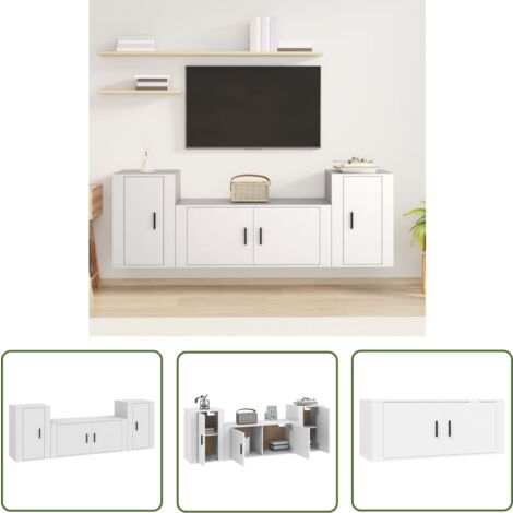 The Living Store Ensemble de meubles TV 3 pcs Blanc Bois d'ingénierie - Meuble Tv - Meuble Tv Mural - Ensemble Meuble Tv - Rangement Tv - Salon