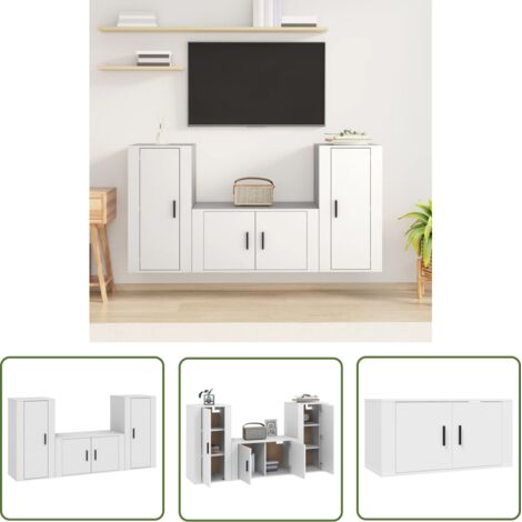 The Living Store Ensemble de meubles TV 3 pcs Blanc Bois d'ingénierie - Meuble Tv - Meuble Tv Mural - Ensemble Meuble Tv - Salon - Décoration Intérieure