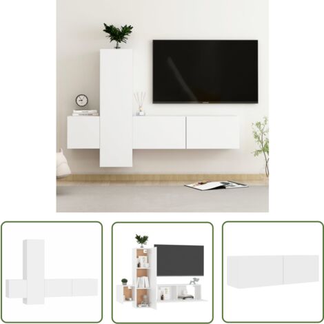 The Living Store Ensemble de meubles TV 3 pcs Blanc Bois d'ingénierie - Meuble Tv Mural - Meuble Tv Blanc - Ensemble Meuble Tv - Support Tv - Rangement Tv