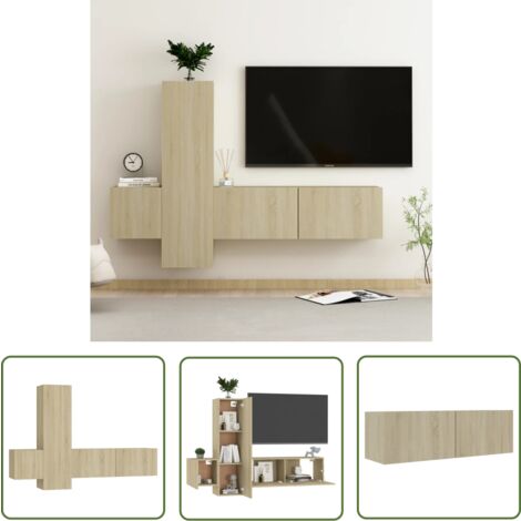 The Living Store Ensemble de meubles TV 3 pcs Chêne sonoma Bois d'ingénierie - Meuble Tv Mural - Meuble Tv Moderne - Ensemble Meuble Tv - Meuble Tv Chêne Sonoma - Support Tv