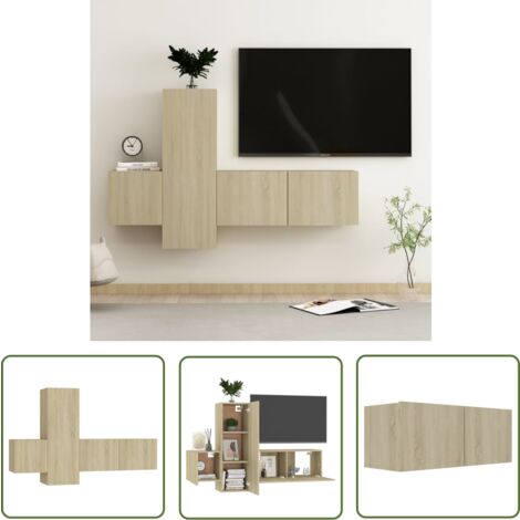 The Living Store Ensemble de meubles TV 3 pcs Chêne sonoma Bois d'ingénierie - Meuble Tv Mural - Meuble Tv Moderne - Ensemble Meuble Tv - Meuble Tv Chêne Sonoma - Support Tv