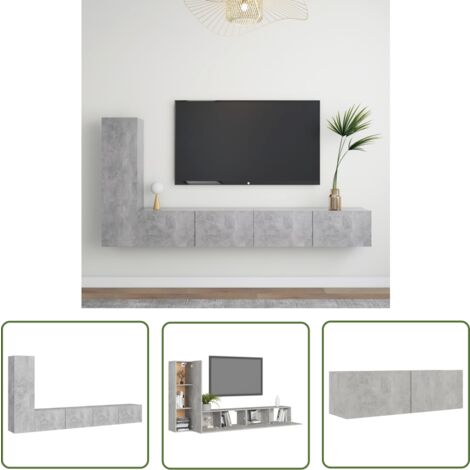 The Living Store Ensemble de meubles TV 3 pcs Gris béton Bois d'ingénierie - Meuble Tv Suspendu - Meuble Tv Gris - Ensemble Meuble Tv - Meuble Tv Mural - Rangement Tv