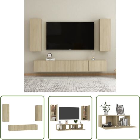 The Living Store Ensemble de meubles TV 4 pcs Chêne sonoma Bois d'ingénierie - Meuble Tv Mural - Meuble Tv Moderne - Ensemble Meuble Tv - Meuble Tv Chêne Sonoma - Support Tv
