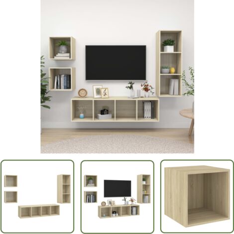 The Living Store Ensemble de meubles TV 4 pcs Chêne sonoma Bois d'ingénierie - Meuble Tv Mural - Meuble Tv Suspendue - Ensemble Meuble Tv - Meuble Tv Chêne Sonoma - Meuble Tv Moderne