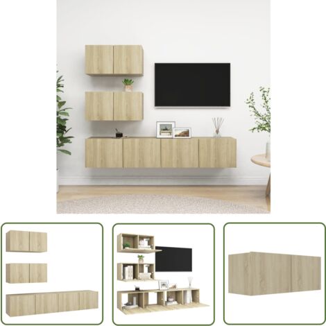 The Living Store Ensemble de meubles TV 4 pcs Chêne sonoma Bois d'ingénierie - Meuble Tv Suspendu - Meuble Tv Chêne Sonoma - Meuble Hifi - Rangement Mural - Ensemble Meuble Tv