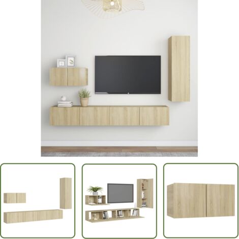 The Living Store Ensemble de meubles TV 4 pcs Chêne sonoma Bois d'ingénierie - Meuble Tv Suspendu - Meuble Tv Mural - Ensemble Meuble Tv - Armoire Hifi - Rangement Tv