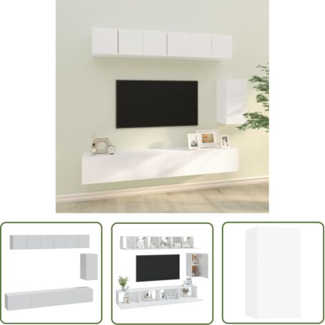 The Living Store Ensemble de meubles TV 6 pcs Blanc Bois d'ingénierie - Meuble Tv - Meuble Téléviseur - Ensemble Meuble Tv - Mobilier Salle Séjour - Décoration Intérieur