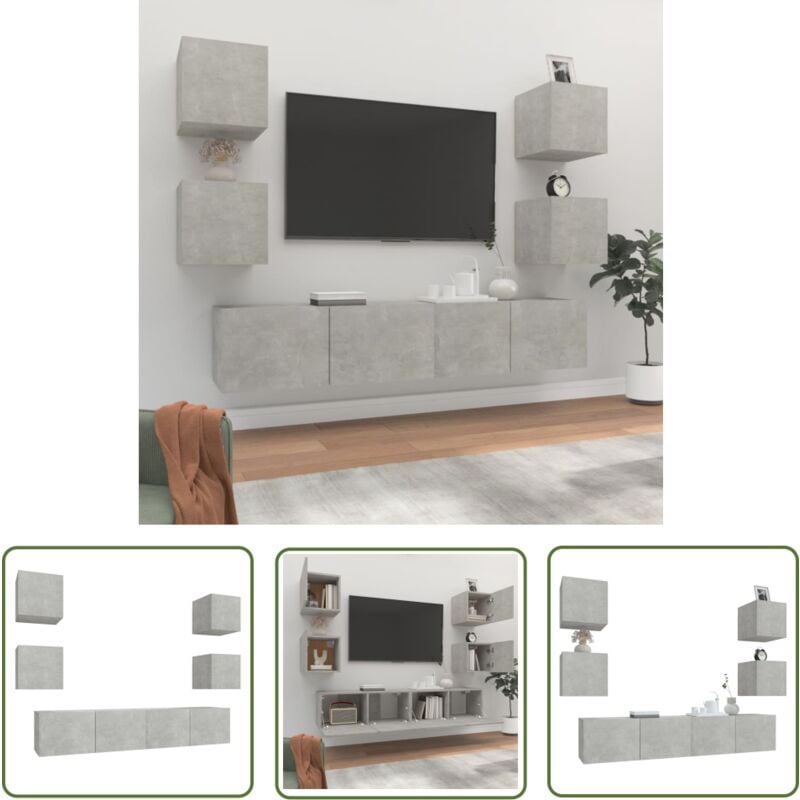 Ensemble de meubles tv 6 pcs Gris béton Bois d'ingénierie - Meuble Tv - Meuble Tv Mural - Rangement Tv - Ensemble Meuble Tv - Salon Gris - The Living