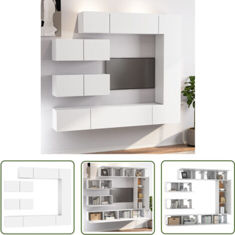 The Living Store Ensemble de meubles TV 7 pcs Blanc Bois d'ingénierie - Meuble Tv - Meuble Téléviseur - Ensemble Meuble Tv - Mobilier Salle Séjour - Décoration Intérieur