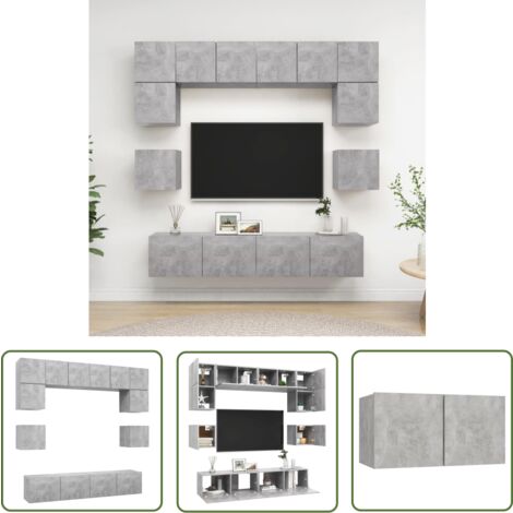 The Living Store Ensemble de meubles TV 8 pcs Gris béton Bois d'ingénierie - Meuble Tv Suspendu - Meuble Tv Gris - Ensemble Meuble Tv - Armoire Hifi - Rangement Mural