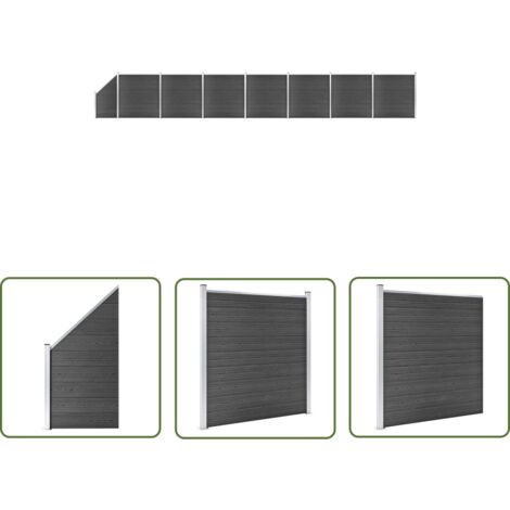 The Living Store Ensemble de panneau de clôture WPC 1311x(105-186) cm Noir - Clôture Jardin - Clôture Résidentielle - Clôture Composite - Clôture WPC - Barrière Jardin