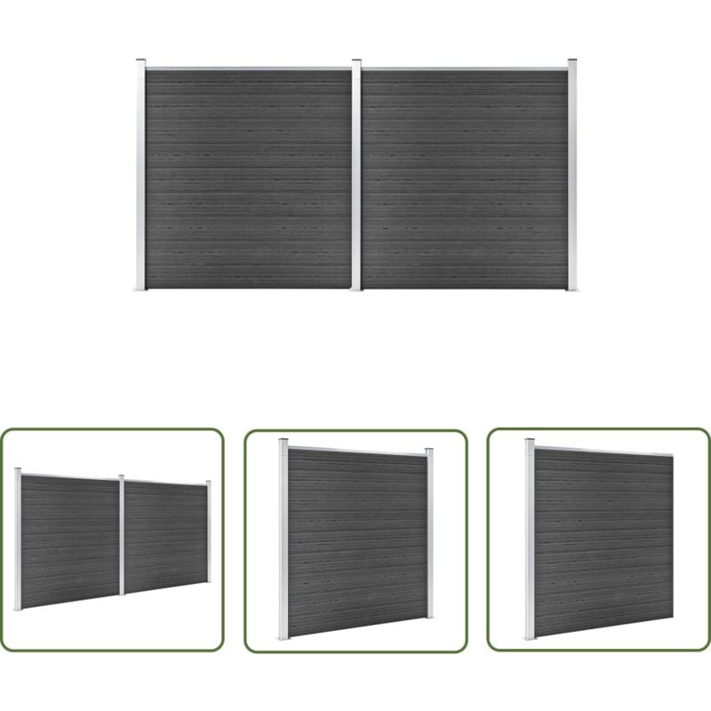 Ensemble de panneau de clôture wpc 353x186 cm Noir - Clôture Jardin - Clôture Résidentielle - Clôture Composite - Clôture wpc - Barrière Jardin - The