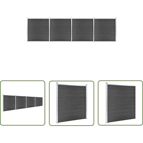 The Living Store Ensemble de panneau de clôture WPC 699x186 cm Noir - Clôture Jardin - Clôture Résidentielle - Clôture Composite - Clôture WPC - Barrière Jardin