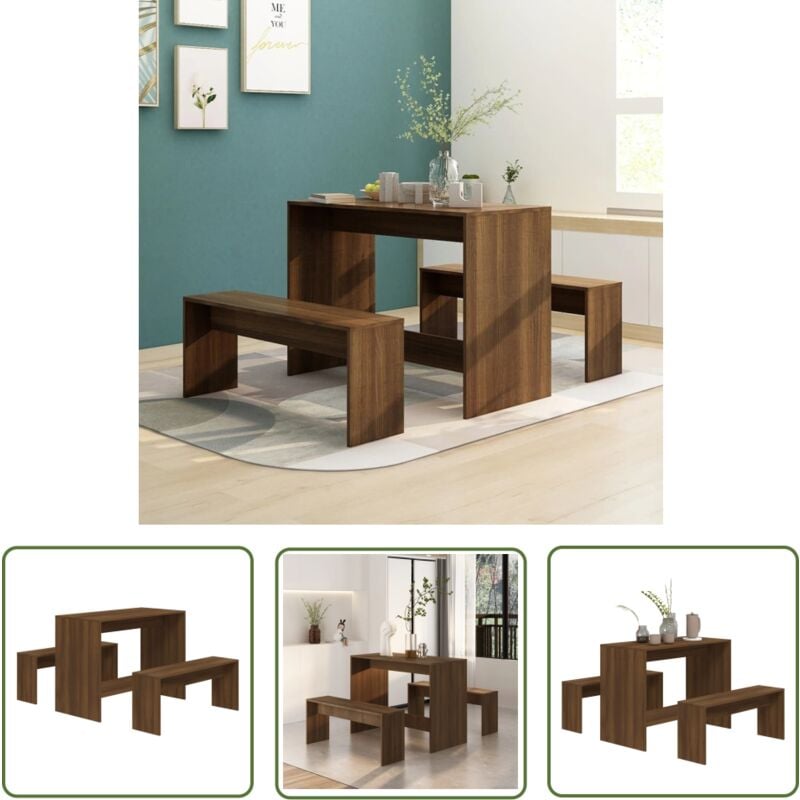 The Living Store - Ensemble à manger 3 pcs Chêne marron Bois d'ingénierie - Ensemble De Salle à Manger - Table Et Chaises - Mobilier De Salle à